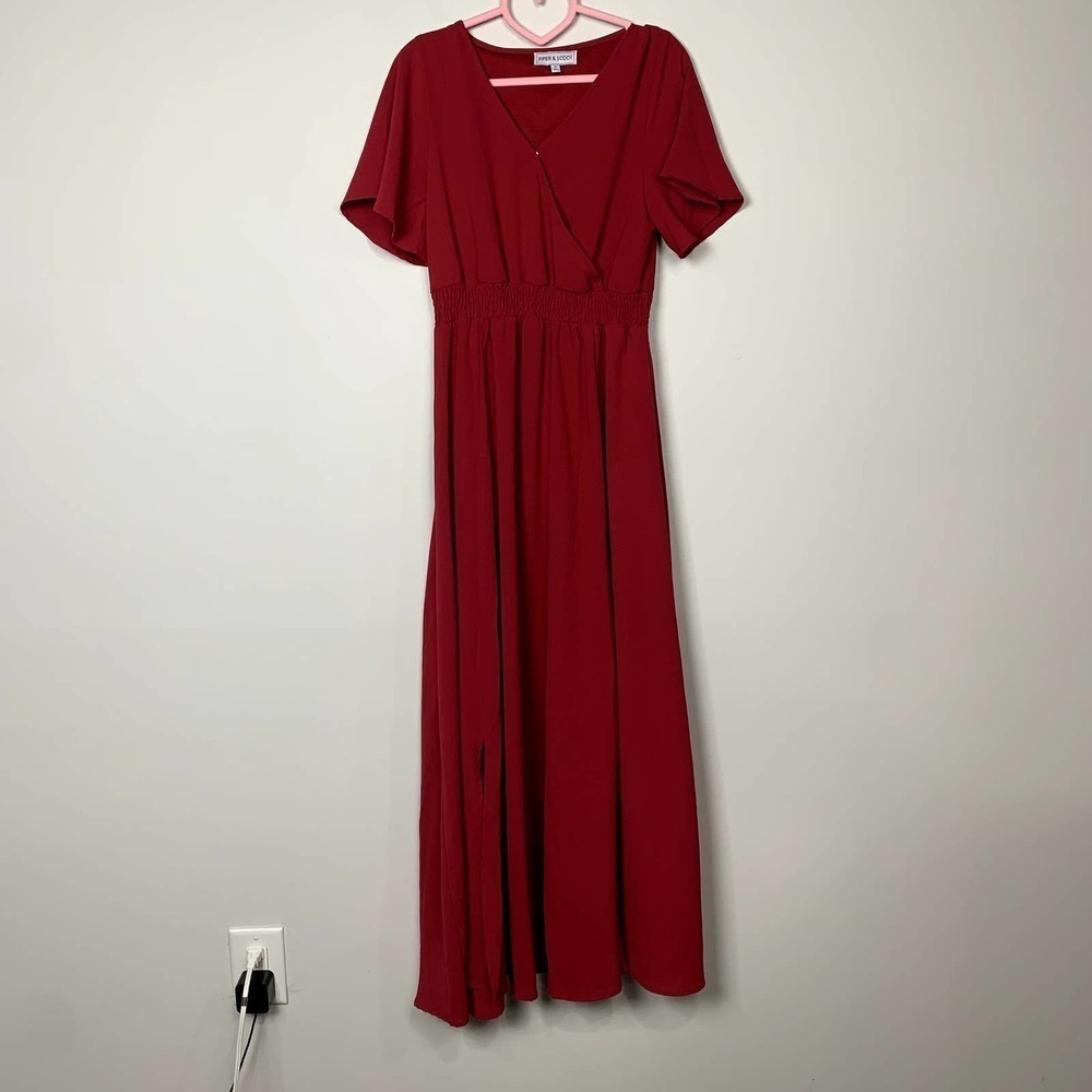 Piper & Scoot The Timberlake Faux Wrap Elastic Waist Maxi Dress Red Size Small